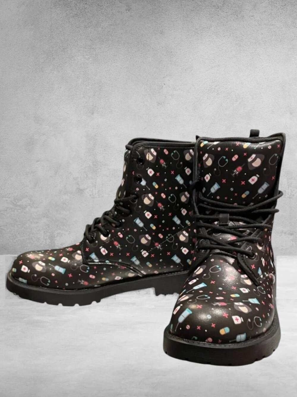 Medical Motif Lace-Up Lug Sole Boots